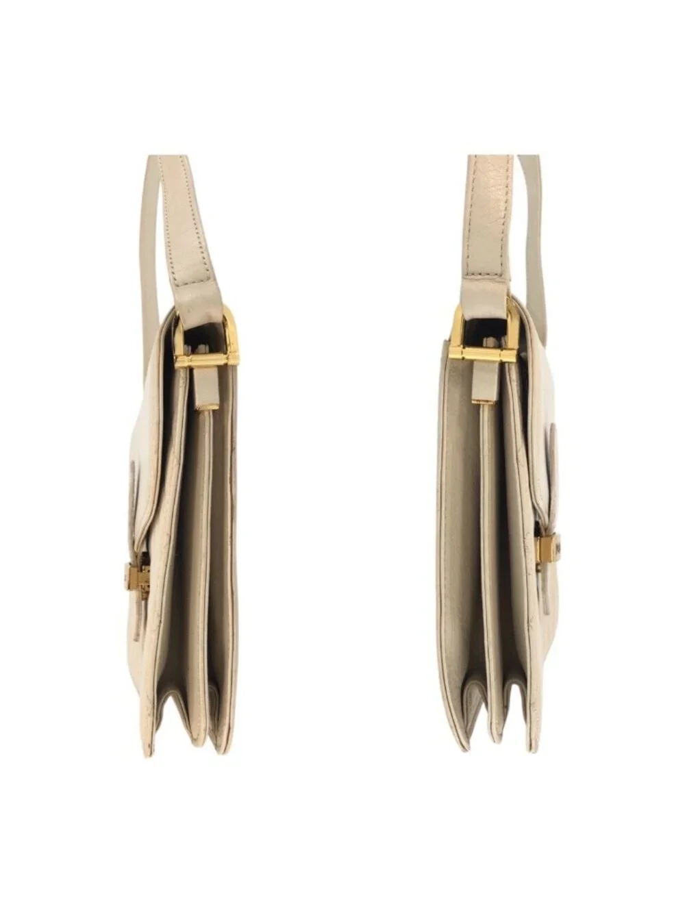 Saint Laurent YSL Quilted White Gold Leather Shoulder